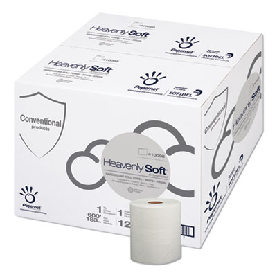 Papernet Heavenly Soft Standard Hardwound Roll Towel, 1-Ply, 7.8" x 600 ft, White, 12 Rolls/Carton (410098)