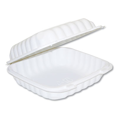 Pactiv EARTHCHOICE SMARTLOCK HINGED LID CONTAINERS, 1 COMPARTMENT, 8 X 8, 32 OZ, WHITE, 200/CARTON (YCN80801)
