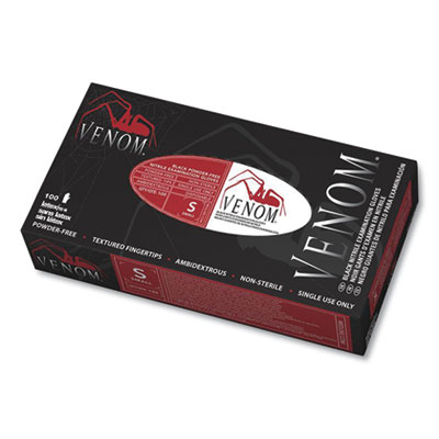 Medline Venom Nitrile Exam Gloves, Powder-Free, Small, 2.8 mil Thick, 9" Long, Black, 100/Box, 10 Boxes/Carton (MG6111)
