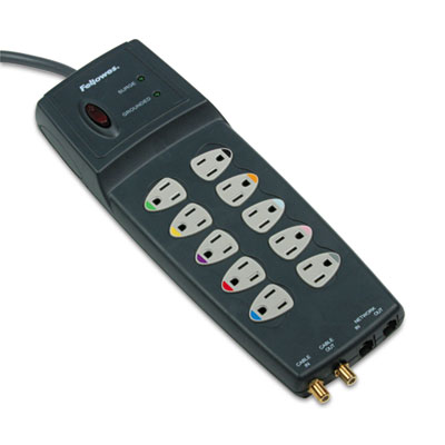 Fellowes Power Guard Surge Protector, 10 Outlets, 10 ft Cord, 3300 Joules, Gray (99115)