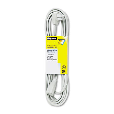 Fellowes Indoor Heavy-Duty Extension Cord, 3-Prong Plug, 1-Outlet, 15ft Length, Gray (99596)