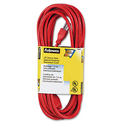 Fellowes Indoor/Outdoor Heavy-Duty 3-Prong Plug Extension Cord, 1-Outlet, 25ft, Orange (99597)
