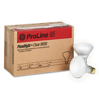 GE Incandescent SW BR30 Light Bulb, 65BR30/FL/PROLINE, 65 W, Soft White, 6/Carton (24705)