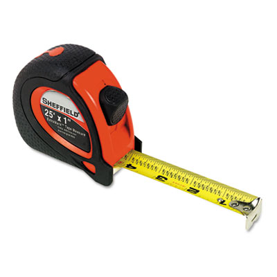 Great Neck Sheffield Extramark Tape Measure, Red With Black Rubber Grip, 1" X 25 Ft (58652)