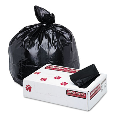 Jaguar Plastics INDUSTRIAL STRENGTH LOW-DENSITY COMMERCIAL CAN LINERS, 60 GAL, 1.7 MIL, 38" X 58", BLACK, 100/CARTON (JAGG3858HBL)