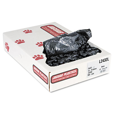 Jaguar Plastics INDUSTRIAL STRENGTH LOW-DENSITY COMMERCIAL CAN LINERS, 16 GAL, 0.35 MIL, 24" X 32", BLACK, 500/CARTON (JAGL2432L)