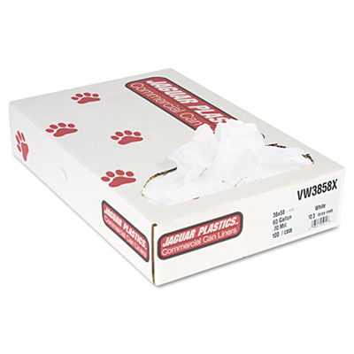 Jaguar Plastics INDUSTRIAL STRENGTH LOW-DENSITY COMMERCIAL CAN LINERS, 60 GAL, 0.7 MIL, 38" X 58", WHITE, 100/CARTON (JAGVW3858X)