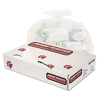 Jaguar Plastics INDUSTRIAL STRENGTH LOW-DENSITY COMMERCIAL CAN LINERS, 10 GAL, 0.5 MIL, 24" X 23", WHITE, 500/CARTON (JAGW2423X)
