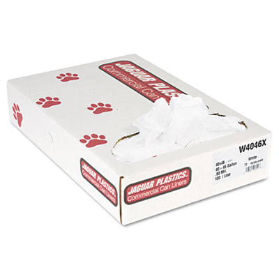Jaguar Plastics INDUSTRIAL STRENGTH LOW-DENSITY COMMERCIAL CAN LINERS, 45 GAL, 0.9 MIL, 40" X 46", WHITE, 100/CARTON (JAGW4046X)