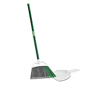 Libman Commercial Precision Angle Broom with Dustpan, 53" Handle, Green/Gray, 4/Carton (206)