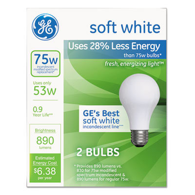 Halogen A-Line Bulb, A19, 75 W, 2/Pack (63004)
