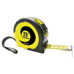 Boardwalk Easy Grip Tape Measure, 25 ft, Plastic Case, Black and Yellow, 1/16" Graduations (TAPEM25)