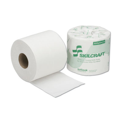AbilityOne 8540016308729, SKILCRAFT Toilet Tissue, Septic Safe, 2-Ply, White, 4" x 3.75", 500/Roll, 96 Roll/Box