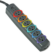 Kensington SmartSockets Color-Coded Strip Surge Protector, 6 Outlets, 7 ft Cord, 945 Joules (62147)