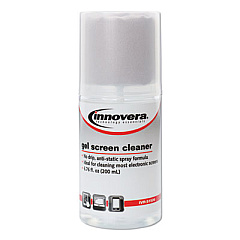 Innovera Anti-Static Gel Screen Cleaner, with Gray Microfiber Cloth, 4 oz Spray Bottle (IVR51520)