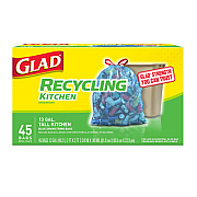 Glad Tall Kitchen Blue Recycling Bags, 13 gal, 0.9 mil, 27.38" x 24", Translucent Blue, 45/Box (78542BX)