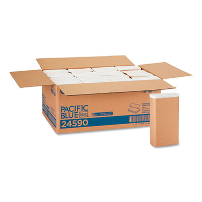 Georgia Pacific Professional Pacific Blue Basic M-Fold Paper Towels, 1-Ply, 9.2 x 9.4, White, 250/Pack, 16 Packs/Carton (24590)