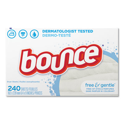 Bounce FREE AND GENTLE FABRIC SOFTENER DRYER SHEETS, UNSCENTED, 240/BOX, 6 BOX/CARTON (24684CT)