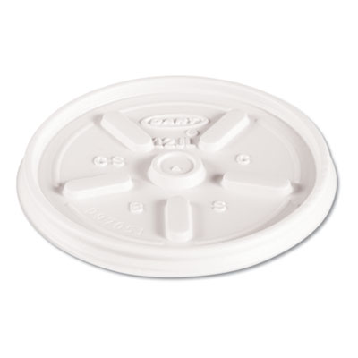 Dart Plastic Lids for Foam Cups, Bowls and Containers, Vented, Fits 6 oz to 14 oz, White, 100/Pack, 10 Packs/Carton (12JL)
