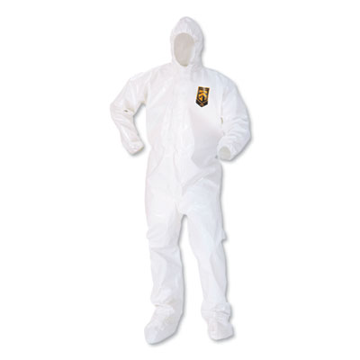 KleenGuard A80 Elastic-Cuff Hood and Boot Coveralls, Large, White, 12/Carton (45663)
