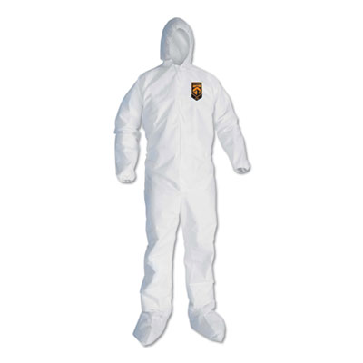 KleenGuard A30 Elastic Back and Cuff Hooded/Boots Coveralls, 4X-Large, White, 21/Carton (46127)