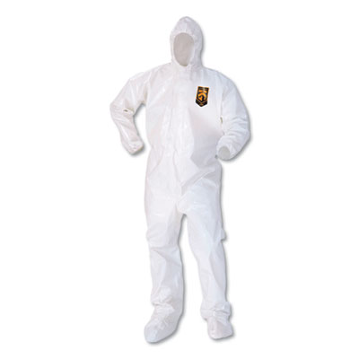 KleenGuard A80 Coveralls with Head/Foot Covering, Saranex 23-P/Cloth, 4X-Large, White, 10/Carton (45667)