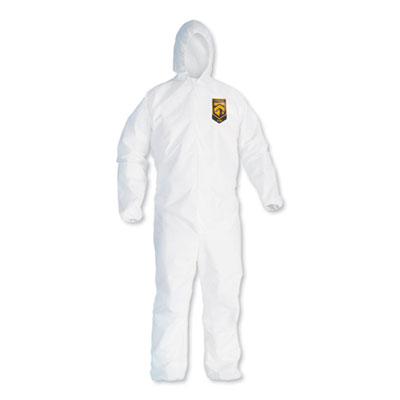 KleenGuard A30 Elastic Back and Cuff Hooded Coveralls, 3X-Large, White, 21/Carton (46116)