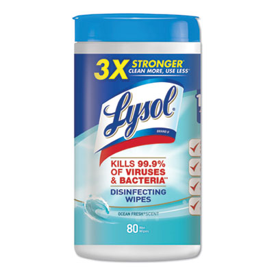 LYSOL Brand DISINFECTING WIPES, 7 X 8, OCEAN FRESH, 80 WIPES/CANISTER (77925EA)