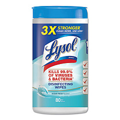 LYSOL Brand DISINFECTING WIPES, 7 X 8, OCEAN FRESH, 80 WIPES/CANISTER, 6 CANISTERS/CARTON (77925CT)