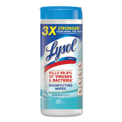 LYSOL Brand DISINFECTING WIPES, 7 X 8, OCEAN FRESH, 35 WIPES/CANISTER, 12 CANISTERS/CARTON (81146CT)
