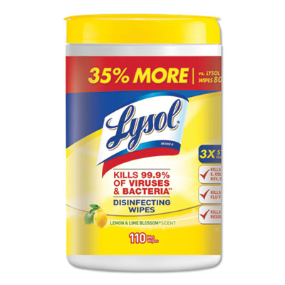 LYSOL Brand DISINFECTING WIPES, 7 X 8, LEMON AND LIME BLOSSOM, 110 WIPES/CANISTER, 6 CANISTERS/CARTON (78849CT)