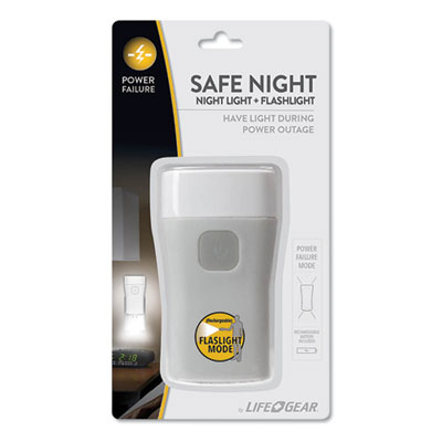 Life+Gear SAFE NIGHT NIGHTLIGHT + FLASHLIGHT, 1 RECHARGEABLE LITHIUM-ION BATTERY (INCLUDED), GRAY (413788)