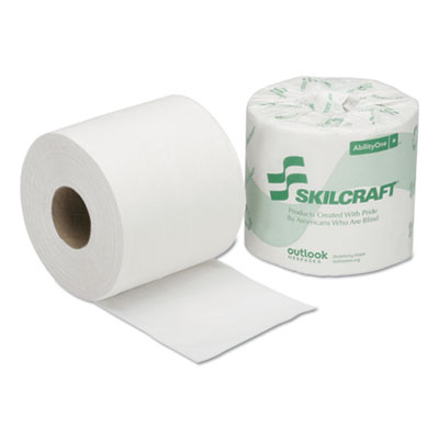 AbilityOne 8540005303770, SKILCRAFT Toilet Tissue, Septic Safe, 1-Ply, White, 4" x 4", 1,200 Sheets/Roll, 80 Rolls/Box
