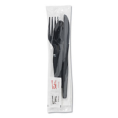 Dixie Wrapped Tableware/Napkin Packets, Mediumweight, Fork/Knife/Napkin/Spoon, Plastic, Black, 250/Carton (CH56NSPC7)