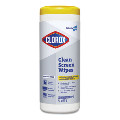 CLOROXPRO CLEAN SCREEN BLEACH-FREE WIPES, 7.5 X 7, 32/CANISTER, 6 CANISTERS/CARTON (32246CT)