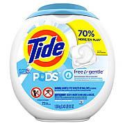 Tide Free and Gentle Laundry Detergent, Pods, 72/Pack (89892EA)