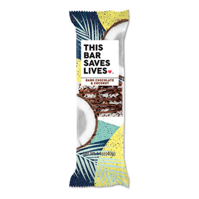 THIS BAR SAVES LIVES Snackbars, Dark Chocolate and Coconut, 1.4 oz, 12/Box (00457BX)