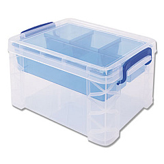 Advantus Super Stacker Divided Storage Box, 5 Sections, 7.5" x 10.13" x 6.5", Clear/Blue (37375)