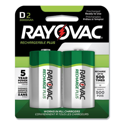 Rayovac Recharge Plus Nimh Batteries, D, 2/pack (PL7132GEND)