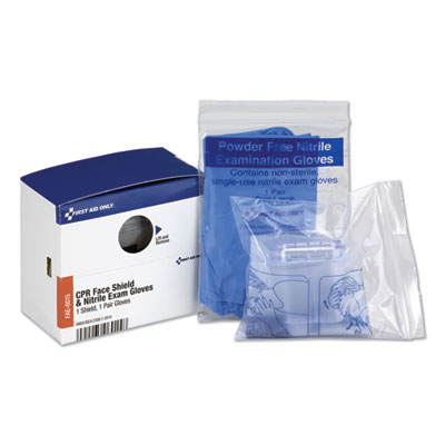 First Aid Only SmartCompliance Rescue Breather Face Shield with 2 Nitrile Exam Gloves, One Size Fits Most (FAE6015)
