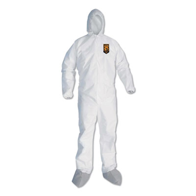 KleenGuard A45 Liquid/Particle Protection Surface Prep/Paint Coveralls, Hood, Elastic Wrist/Ankles, Boots, 4XL, White, 25/Carton (48977)
