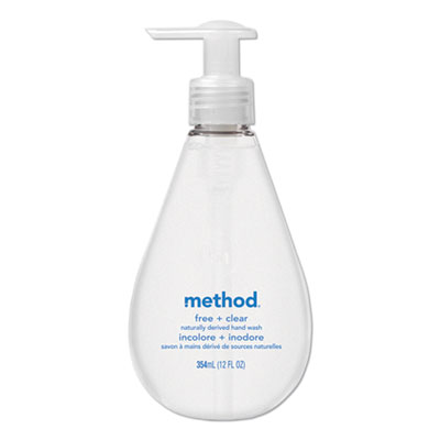 Method Gel Hand Wash, Fragrance-Free, 12 oz Pump Bottle, 6/Carton (01943)