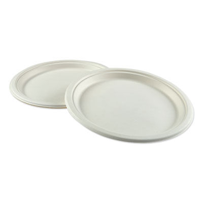 Boardwalk Bagasse Dinnerware, Plate, 10" dia, White, 500/Carton (BWKPLATEWF10)