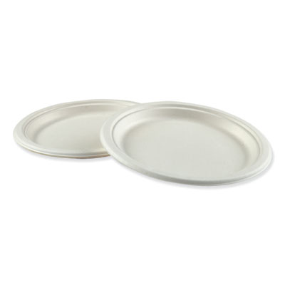 Boardwalk Bagasse Dinnerware, Plate, 9" dia, White, 500/Carton (BWKPLATEWF9)