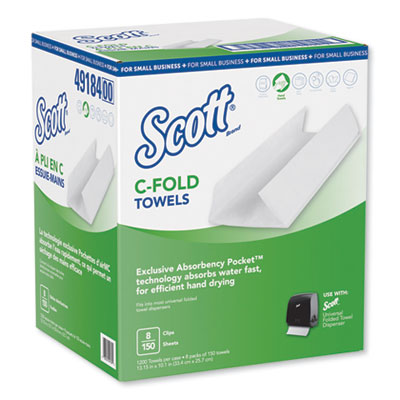 Scott C-Fold Towels, Absorbency Pockets,10.13 x 13.15, White, 150/PK,8 PK/CT (49184)