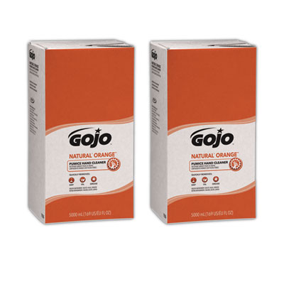 GOJO NATURAL ORANGE Pumice Hand Cleaner Refill, Citrus Scent, 5,000 mL, 2/Carton (7556)