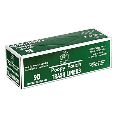 Poopy Pouch HEAVY DUTY TRASH LINERS, 13 GAL, 1.5 MIL, 27.5" X 29", BLACK, 50/BOX (PP13GALBAGS)