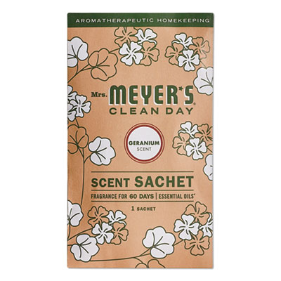 Mrs. Meyer's Clean Day Scent Sachets, Geranium, 0.05 lbs Sachet, 18/Carton (308118)