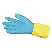 Impact Flocked Lined Neoprene Over Latex Gloves, Powder-Free, Blue/Yellow, Large, Dozen (8433L)