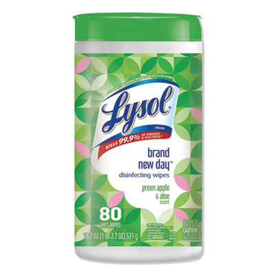 LYSOL Brand DISINFECTING WIPES, 7 X 8, GREEN APPLE AND ALOE, 80 WIPES/CANISTER (75599EA)